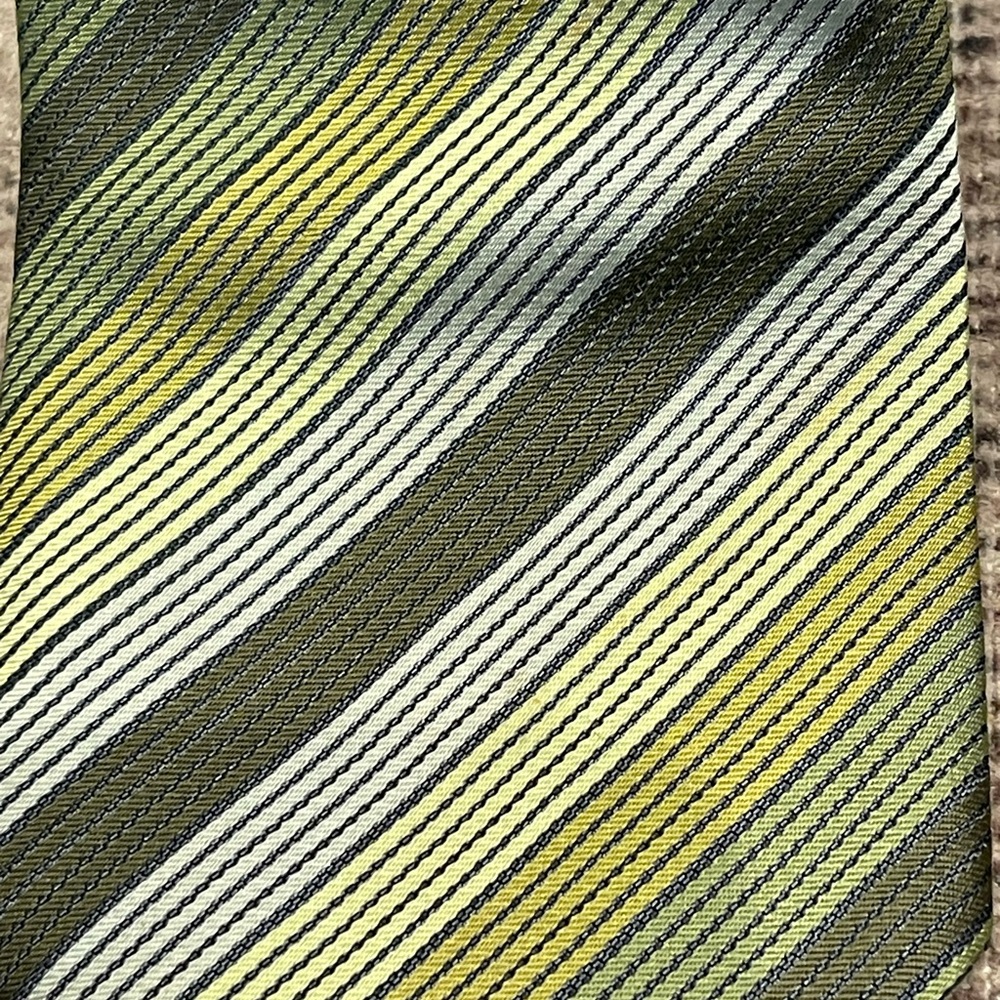 HERMES Tie 100% silk all-over pattern green/gray stripe pattern made in France - Picture 11 of 12